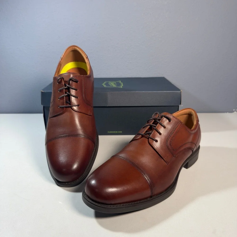 Florsheim Cap Toe Oxford Mens 11D Cognac New Comfortech Leather Dress Shoes NIB
